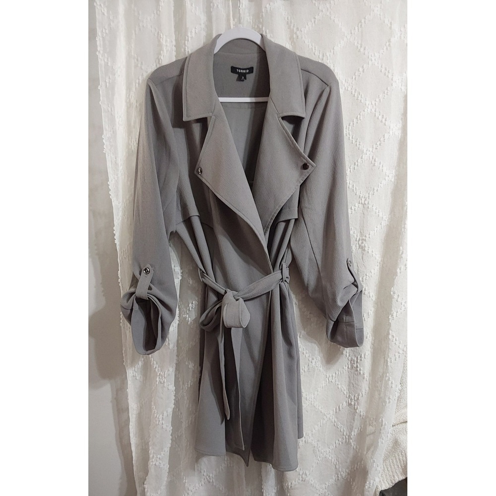 Torrid Grey Draped Crepe Trench Coat Plus Size 2